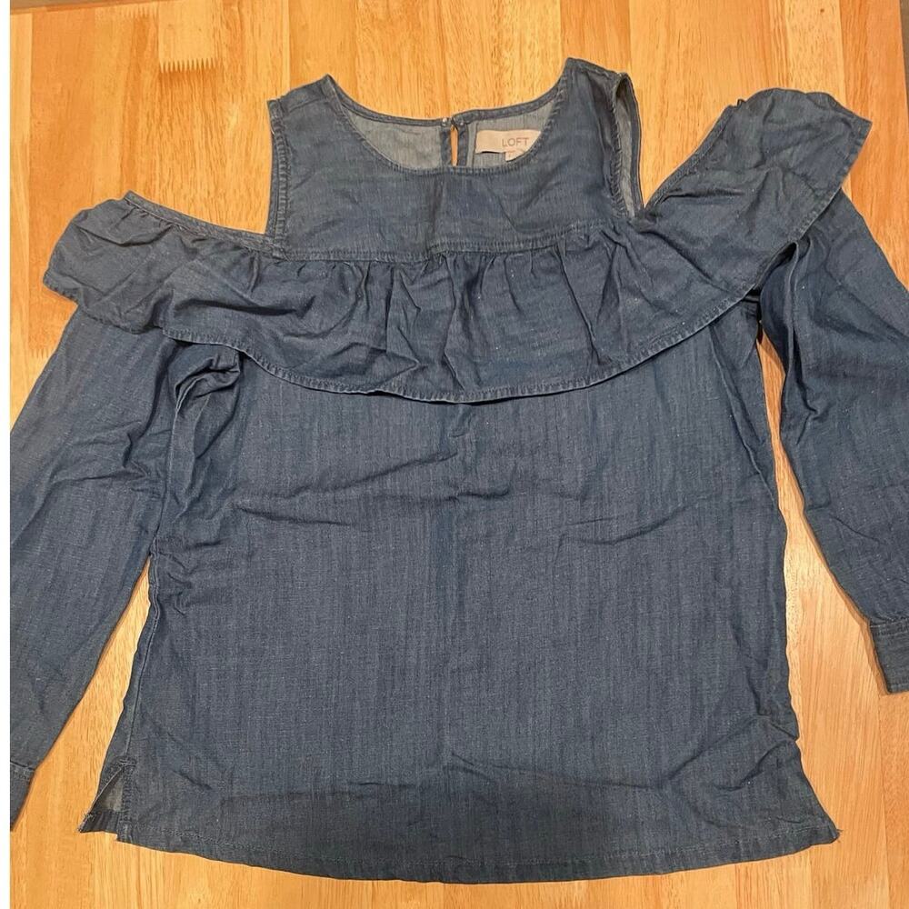 Loft Cold Shoulder Denim Womens Blouse, Size S, $18, B51